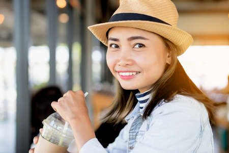 Portrait of woman in natureの写真素材