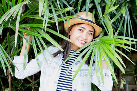 Portrait of woman in natureの写真素材