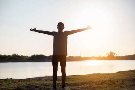 The man with runner on the street be running for exercise.の写真素材