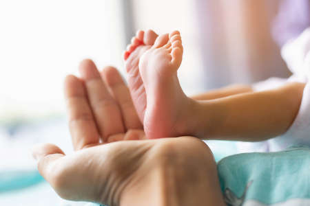 Cute asian baby newborn close upの写真素材