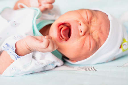 Cute asian baby newborn close upの写真素材