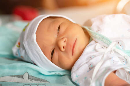 Cute asian baby newborn close upの写真素材