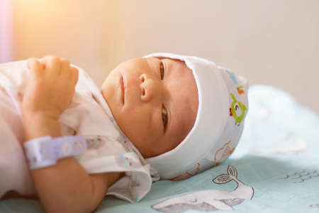 Cute asian baby newborn close upの写真素材