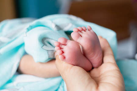 Closeup of newborn baby loveの写真素材