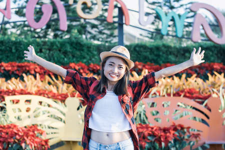 Portrait of woman in natureの写真素材
