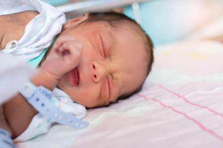 Cute asian baby newborn close up