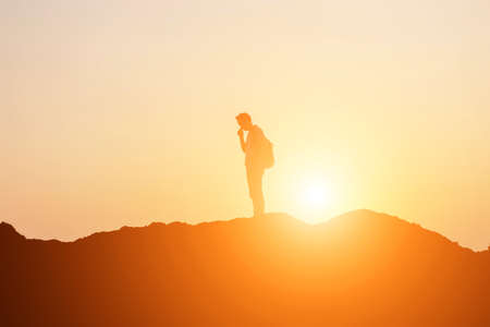 kid silhouette,Moments of the child's joy. On the Nature sunset
