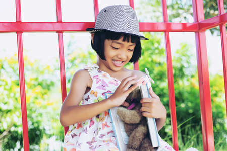 Smiling beautiful girl portrait stock photoの写真素材
