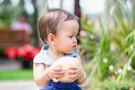 Girl with bright smile beautiful teeth happy eyes.の写真素材