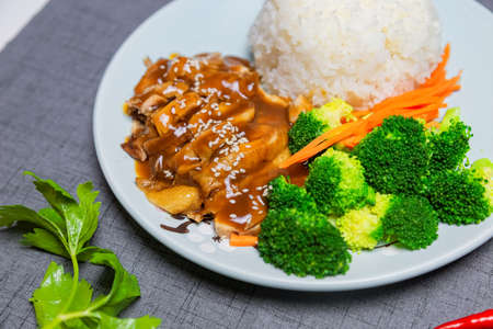 Chinese food. Teriyaki Chicken Set.の写真素材
