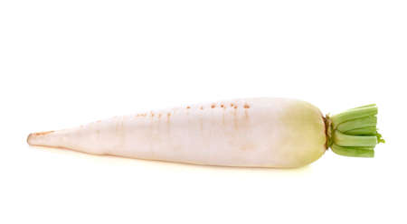 Fresh white radish isolated on white backgroundの写真素材