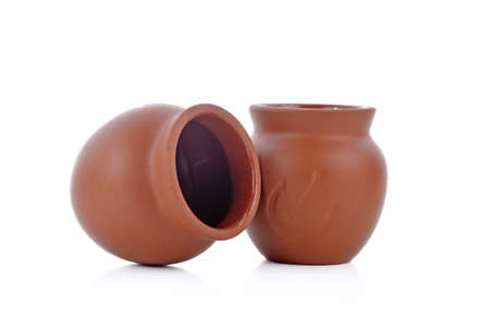 Clay pot on white background