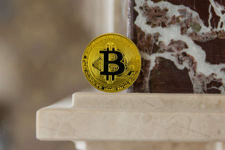 golden bitcoin onの写真素材