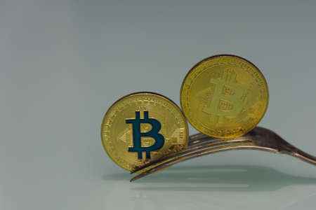  two golden bitcoin in forkの写真素材