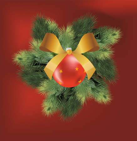 Christmas red ball with a bow on the background of firのイラスト素材