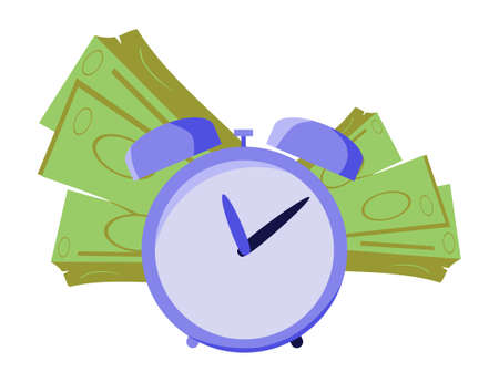 Blue clock with money in the backgroundのイラスト素材
