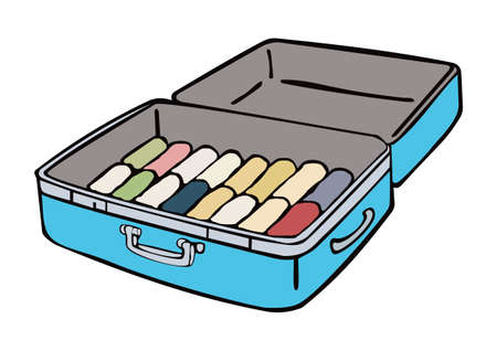 Blue suitcase filled with clothesのイラスト素材
