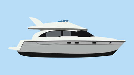 Cruising motor yacht on blue backgroundのイラスト素材