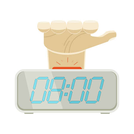 Hand hitting beeping alarm clockのイラスト素材