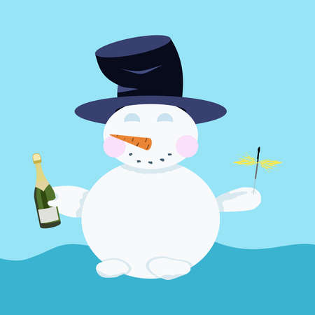 Joyful snowman with champagne in the hatのイラスト素材
