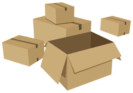 Pile of cardboard boxes on a white backgroundのイラスト素材