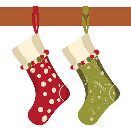 Christmas socks hung on a white backgroundのイラスト素材