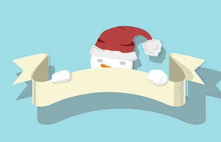 Snowman holding a ribbon on a blue backgroundのイラスト素材
