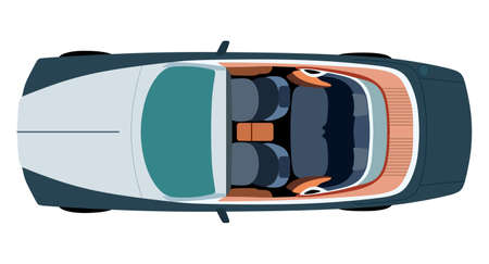 Blue cabriolet top view on a white backgroundのイラスト素材