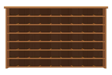 Wooden cabinet with shelves on a white backgroundのイラスト素材