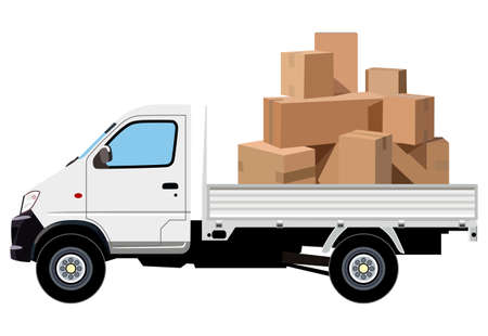 Cargo transportation by car on a white backgroundのイラスト素材