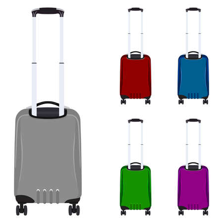 A set of colored suitcases on a white backgroundのイラスト素材