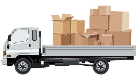 Cargo transportation by car on a white backgroundのイラスト素材