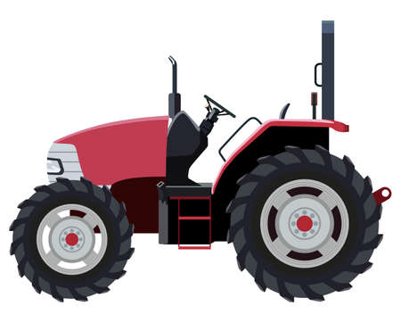 Red tractor a side view on white background