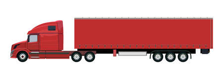 Red truck with a trailer on a white backgroundのイラスト素材