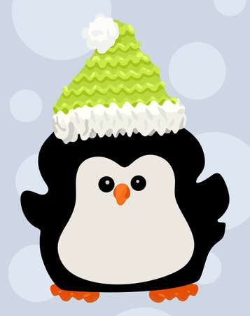 Cute penguin in a hat on circle backgroundのイラスト素材