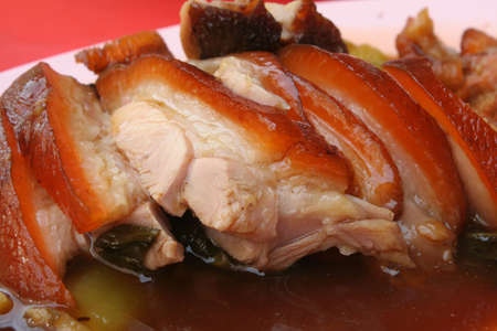 slices of asian style bbq porkの写真素材