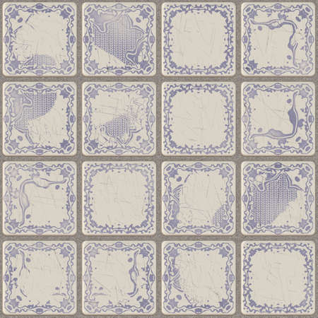 illustration of a wall of tiles in various complemantary patternsの写真素材