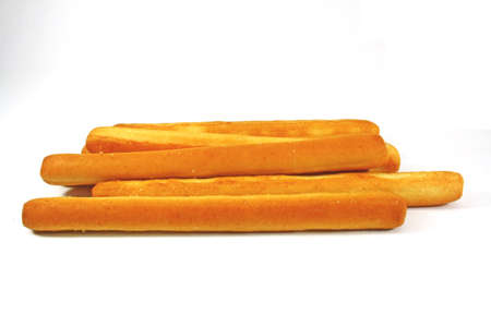 butter bread sticks on white background 