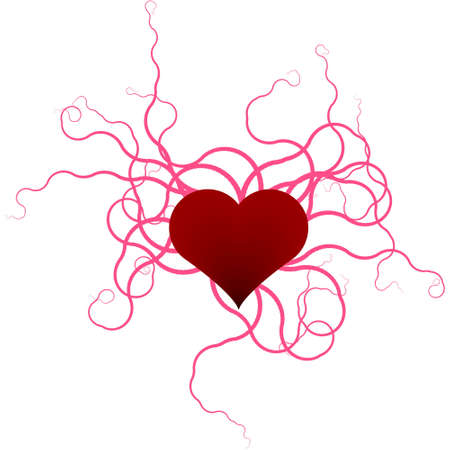 illlustration of heart with curling ribbonsの写真素材