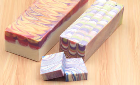Handmade soap blocks and slicesの写真素材