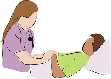 doctor hold hand palliative care patient on bedの写真素材