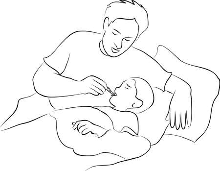 Child have a fever and dad take careの写真素材