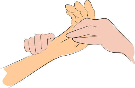 doctor touch patient s hand for a pulseの写真素材