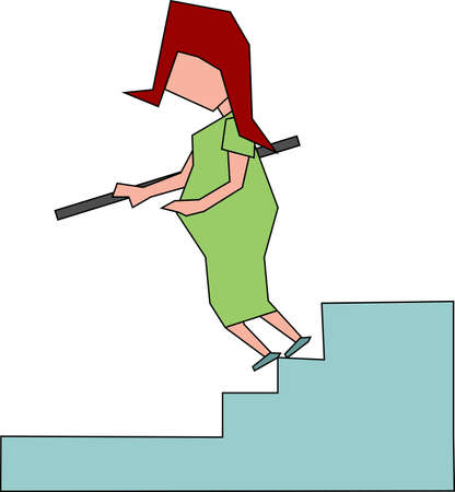 pregnancy woman walk down on the stairの写真素材