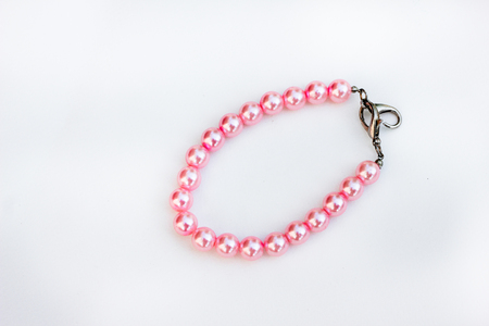 Pink Pearl Bracelet on a white background.の写真素材