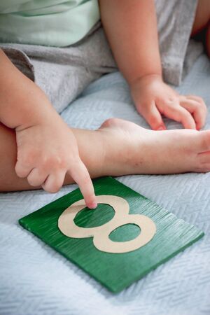 Montessori children , Montessori materials, Sand paper.の写真素材