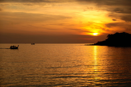 Beautiful sunset over the sea in the evening. Thailand, Koh Samui.の写真素材