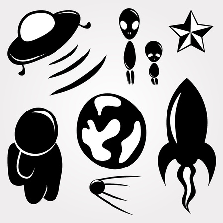 Set of objects on the UFO themeのイラスト素材