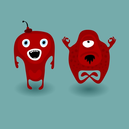 Two colored monsters cartoon characters, surprised and meditative, vector illustrationのイラスト素材