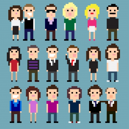 Set of pixel art people icons, vector illustrationのイラスト素材
